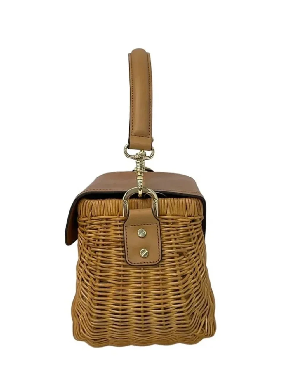 TORY BURCH Brown Natural Fiber Leather Handbag